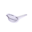 Stainless steel mesh strainer with long handle angled view