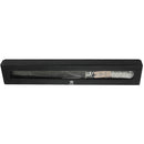 Challah knife displayed in black presentation box with clear lid