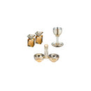 Crystal Judaica set including candlesticks, Kiddush cup, and salt & pepper holders with gold accents