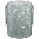 Gray wash cup with dual handles and marbled design