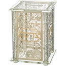 Crystal tzedaka box with gold plaque and intricate detailing