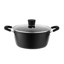 Black non-stick rainbow pot with dual handles and glass lid featuring black knob