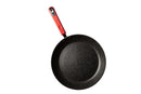 Non-stick 12.5-inch frying pan with speckled black interior and red soft grip handle