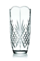 Clear crystal vase with scalloped rim and intricate cut-glass design from the Godinger Dublin Collection
