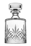 Empty clear crystal whiskey decanter from the Godinger Dublin Collection with cut-glass pattern