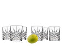 Set of six crystal-style mini shot glasses from the Godinger Dublin Collection with lime for scale