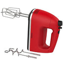 Courant red hand mixer with beaters and dough hooks attachments.