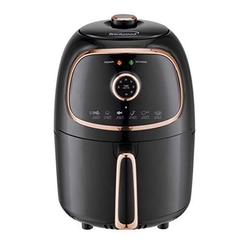 Black and copper Brentwood 2-quart electric air fryer with digital controls.