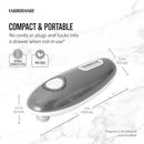 Farberware Compact Battery Operated Hands-Free Automatic Can Opener for any Size Can with Magnet to Safely Remove Lid, Seamless Opening Decreases Sharp Edges for Easily and Safely Opening Cans, Gray