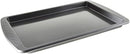 Medium Chicago Metallic Everyday non-stick baking sheet with textured handles, 15 x 10 inches, gray finish.