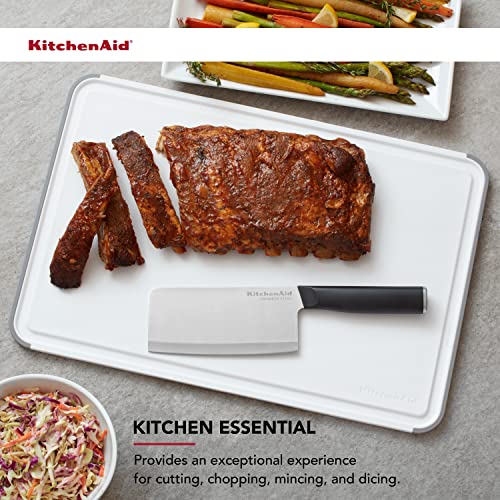 KitchenAid large cutting board with knife and sliced meat, described as a kitchen essential.