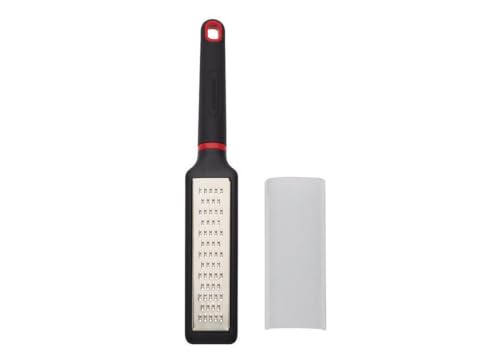 Stainless steel Farberware zester with non-slip handle and removable safety cover.