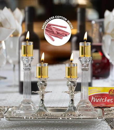 Lit menorah with Ner Mitzvah large wicks producing tall, bright flames.