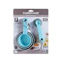 Farberware 12-piece measuring cups and spoons set in aqua and gray packaging.