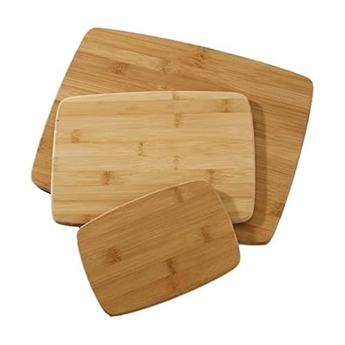 Farberware 3-piece bamboo cutting board set in small, medium, and large sizes.