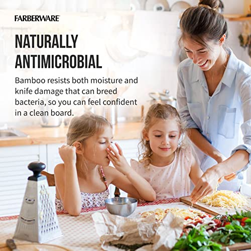 Mother cooking with children using Farberware bamboo cutting boards.