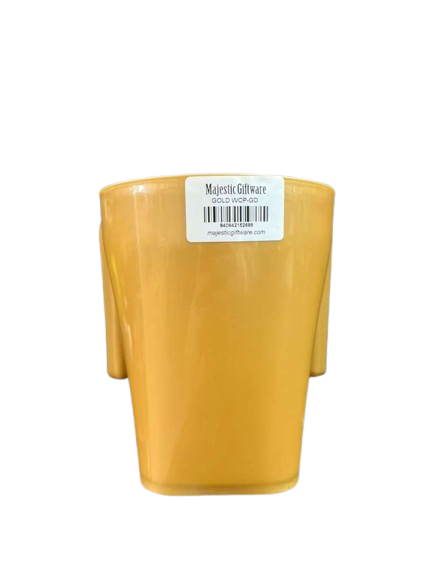 Front view of stacked gold Negel Vasser cups showing compact nesting design.