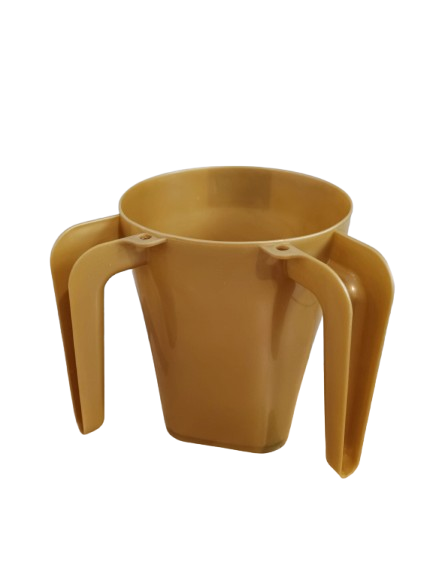 Back view of gold Negel Vasser wash cups neatly stacked together.