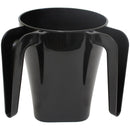 Glossy black plastic Negel Vasser wash cup featuring dual handles and a modern, flared design.