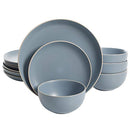 Gibson Home Rockaway 12-Piece Round Stoneware Dinnerware Set, Service for 4 – Blue Plates and Bowls, Microwave & Dishwasher Safe