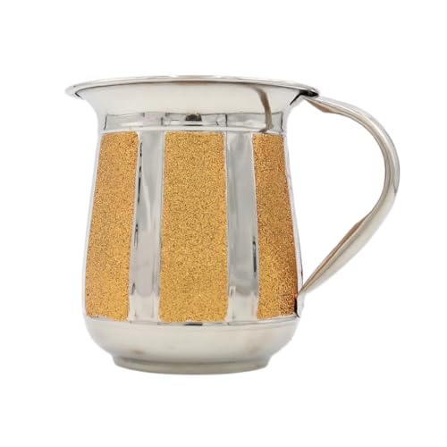 Stainless steel Negel Vasser wash cup with elegant vertical gold glitter stripes.