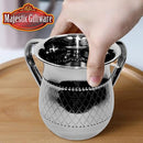 Close-up of Majestic wash cup showing reflective finish and textured gold accents.