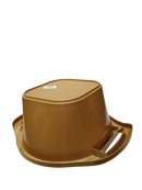 Underside view of the Majestic gold plastic washbowl, displaying its sturdy base and molded handles.