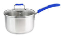 Kadra Kitchenware 3 Qt Blue Stainless Steel Saucepan with Silicone Handles