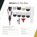 Full accessory set included with the Magic Clip: guards, oil, brush, and attachments.