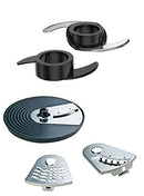 Brentwood food processor interchangeable blades and discs including chopping blades and shredding/slicing plates.