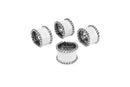 Set of silver-toned napkin rings with textured beaded design