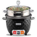 Courant 10-Cup (Cooked) / 5-Cup Uncooked Rice Cooker and Steamer with One-Touch Operation, Automatic Keep Warm Function, and Chrome Accents, Black
