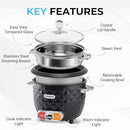 Courant 10-Cup (Cooked) / 5-Cup Uncooked Rice Cooker and Steamer with One-Touch Operation, Automatic Keep Warm Function, and Chrome Accents, Black