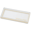 Clear acrylic Havdalah tray with gold border and Hebrew lettering, rectangular design