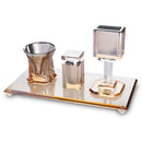 Crystal Havdalah set with clear glass and gold accents on rectangular tray