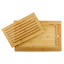 Two-piece wooden challah tray set showing slotted insert and knife