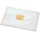 Reinforced glass challah tray with gold Hebrew “Shabbat Shalom” design and slim rectangular shape
