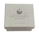 Clear crystal salt holder with gold laser-cut plaque detail and faceted lid