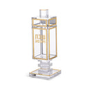 Clear perspex matches container with gold-tone metal frame and square base