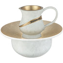White and gold colored mayim acharonim set on a white background
