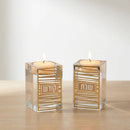 Crystal Candlesticks 7.5 cm with Metal Plaque - Stripes