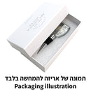 wine stopper packaging halfway open showing the stopper on the inside with black text on the bottom saying 'packaging illustration'