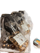 Several of the same shalach manos packages lined up