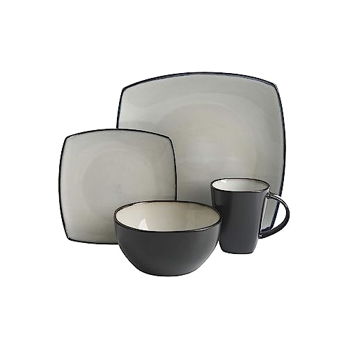 Gibson Soho Lounge Square Reactive Glaze Stoneware Dinnerware Set, Service for 4 (16pc), Sand