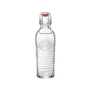 Transparent glass bottle from Bormioli Rocco's Officina series, showcasing the embossed "1825" detail and a hermetic swing-top lid.