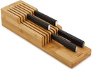 Joseph Joseph bamboo knife organizer with two tiers holding up to 9 knives.