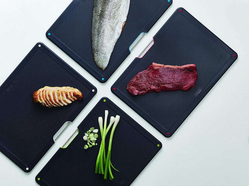 Joseph Joseph Folio Stainless-Steel Cutting Board Set with Storage Case Color-Coded Easy-Access Design, Black