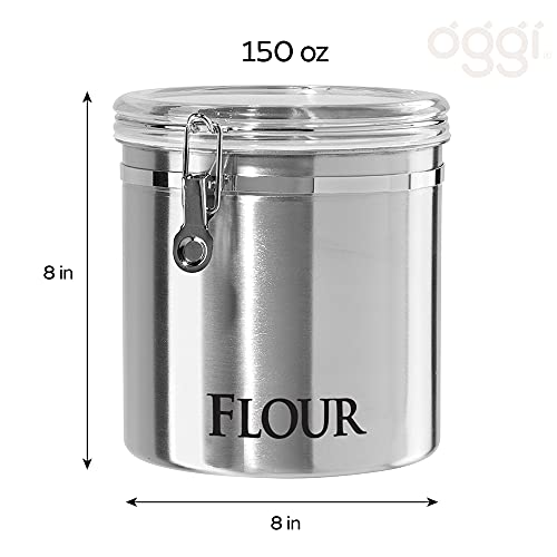 Oggi Jumbo 8" Stainless Steel Flour Clamp Canister - Airtight Food Storage Container Ideal for Kitchen & Pantry Storage of Flour or other Bulk, Dry Foods.