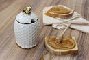 Pampa Bay Get Gifty Porcelain Honey Jar and Comb Dipper, White with Gold Trim