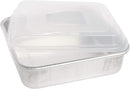  Nordic Ware natural aluminum square cake pan with a clear plastic lid, shown on a white background.